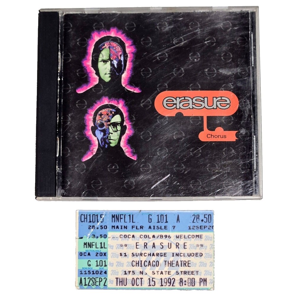 VTG Erasure Concert Ticket 1992 October 15 Floor Chicago Theatre w/ Chorus CD